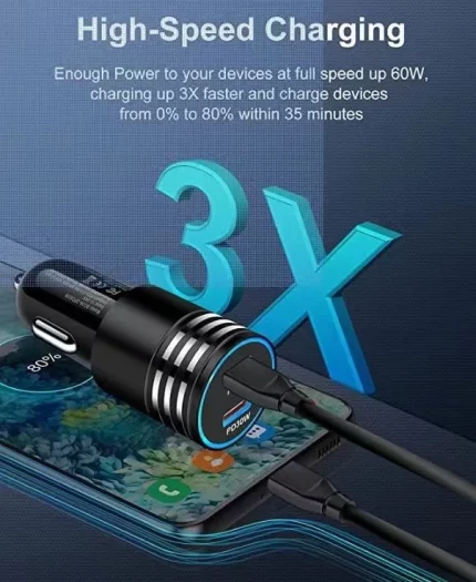 New 60W Dual PD Car Charger Adapter 60W Power Fast Charging 60W Dual TYPE C Port Car Charge Adapter Custom Logo Dropshipping Qi