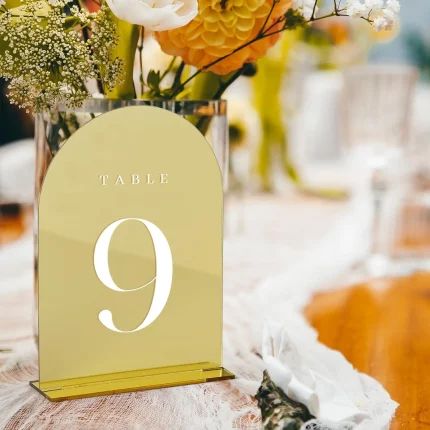 Arch Wedding Table Numbers With Stands 1-10, Gold 5x7 Acrylic Signs and Holders, Perfect for Centerpiece, Reception, Decoration
