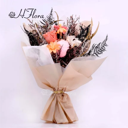 Hfloral Bridal Bridesmaid Wedding Bouquet fancy Real Touch Wedding Flower with Vintage Hemp rope Handle and drie flowers bouquet