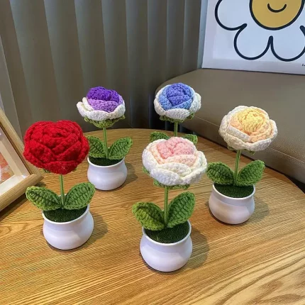 Knitted flower Sunflower small potted wedding party decoration hand-woven artificial handmade flowers home office decor