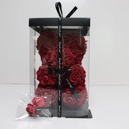 Customized Handmade 25cm/40cm Rose Teddy Bear With Box, High Quality Artificial Flower for Valentines, Wedding Gifts, Decoration